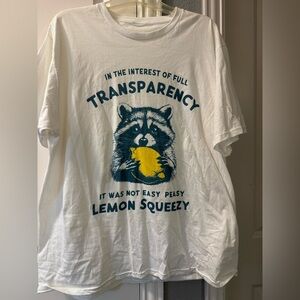 White Graphic T-Shirt with Raccoon Print